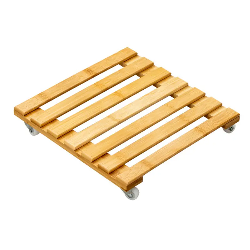 Bamboo Square Plant Stand – 25Cm Height, Indoor/Outdoor Trolley 1