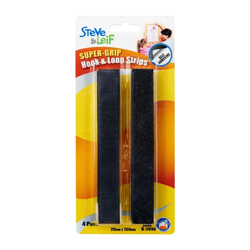 Black Hook And Loop Adhesive Strips – 4-Set Pack, Supergrip 1