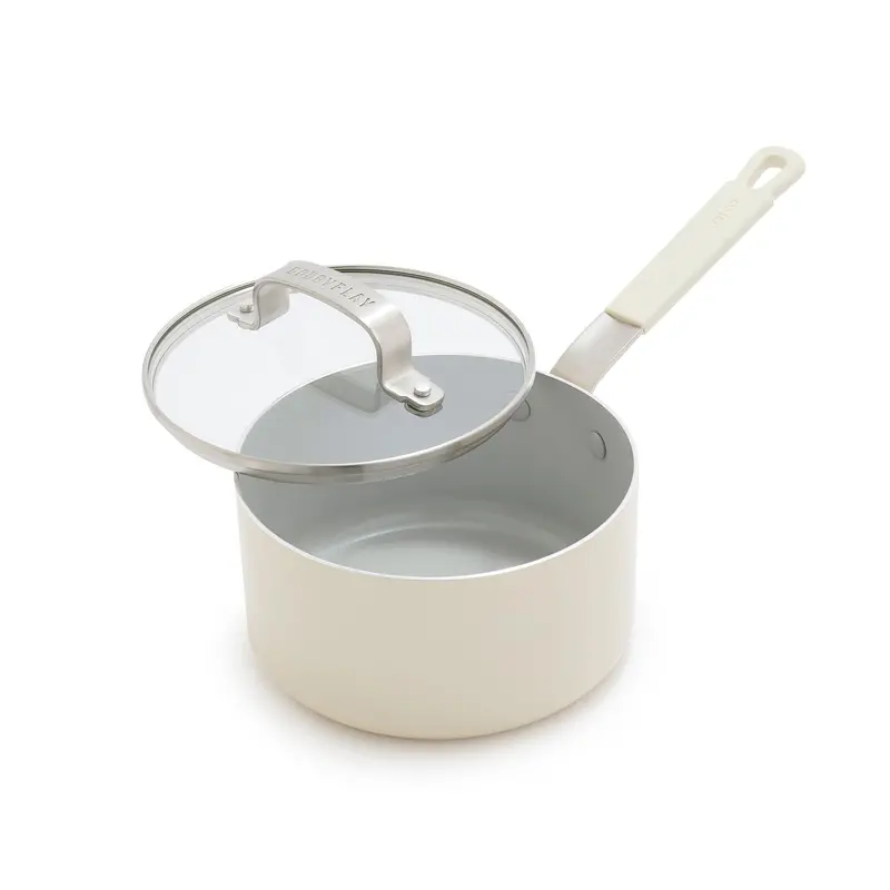 Bobby Flay Greenpan Cream 1.6-Quart Ceramic Saucepan With Lid 1