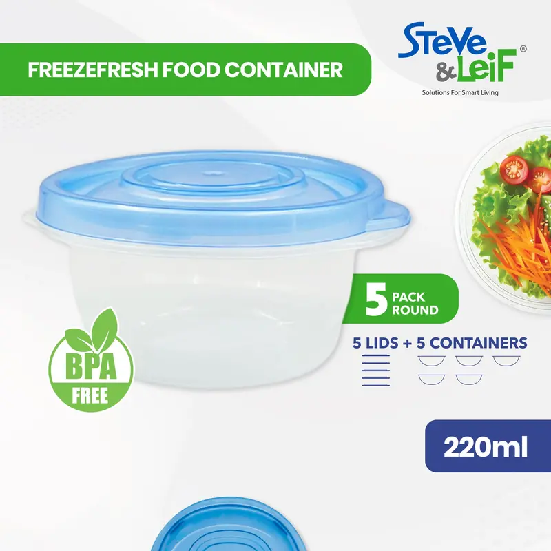 Compact Round Food Storage Bowls With Lids – 220Ml, 5-Piece Set 1