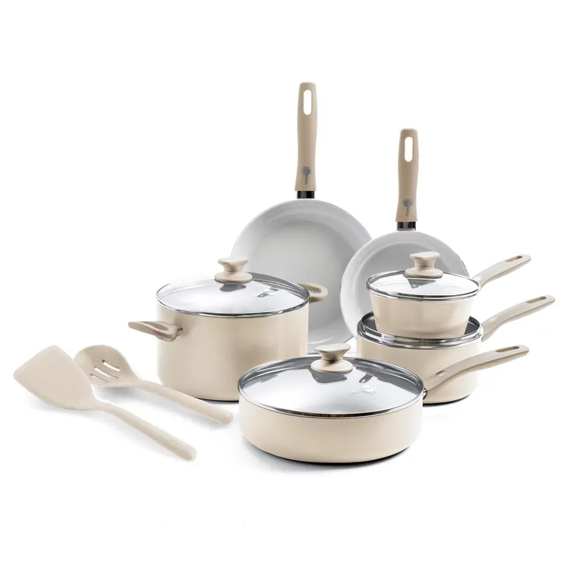 Dover Taupe 12-Piece Ceramic Nonstick Cookware Collection 1