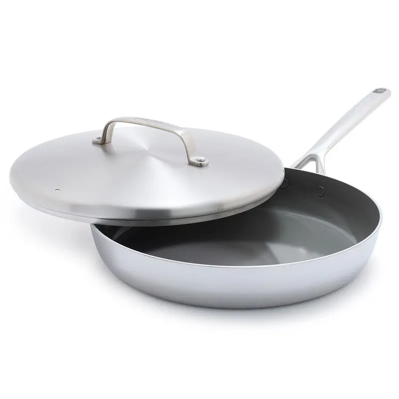 Gp5 Stainless Steel 12-Inch Fry Pan With Mirror-Finish Handles & Glass Lid 1