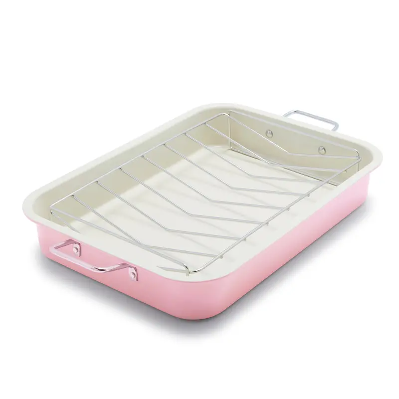 Greenlife Pink Roasting Pan With Stainless Steel Rack 1
