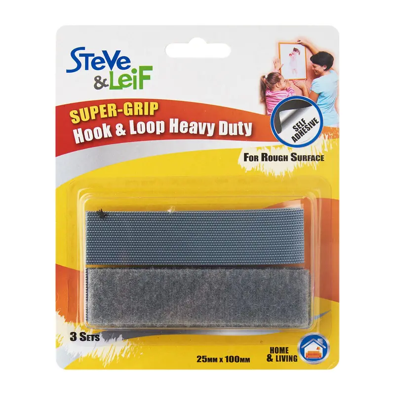 Grey Heavy-Duty Hook And Loop Strips – 3-Set Pack, Supergrip 1