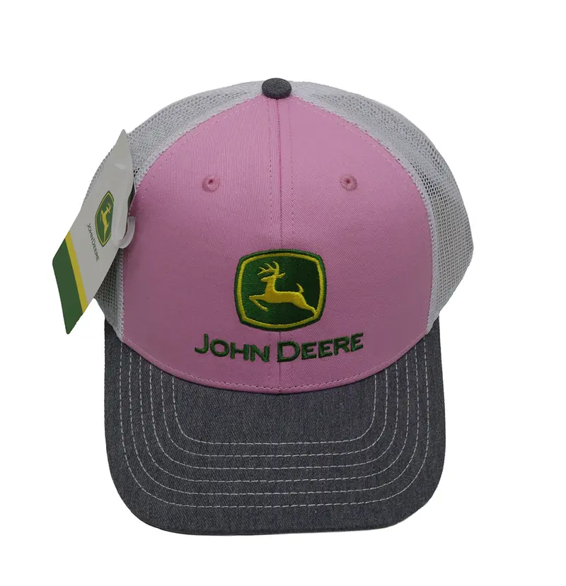 John Deere Lp87491 Unisex Mesh-Back Cap In Pink, Grey & White 1