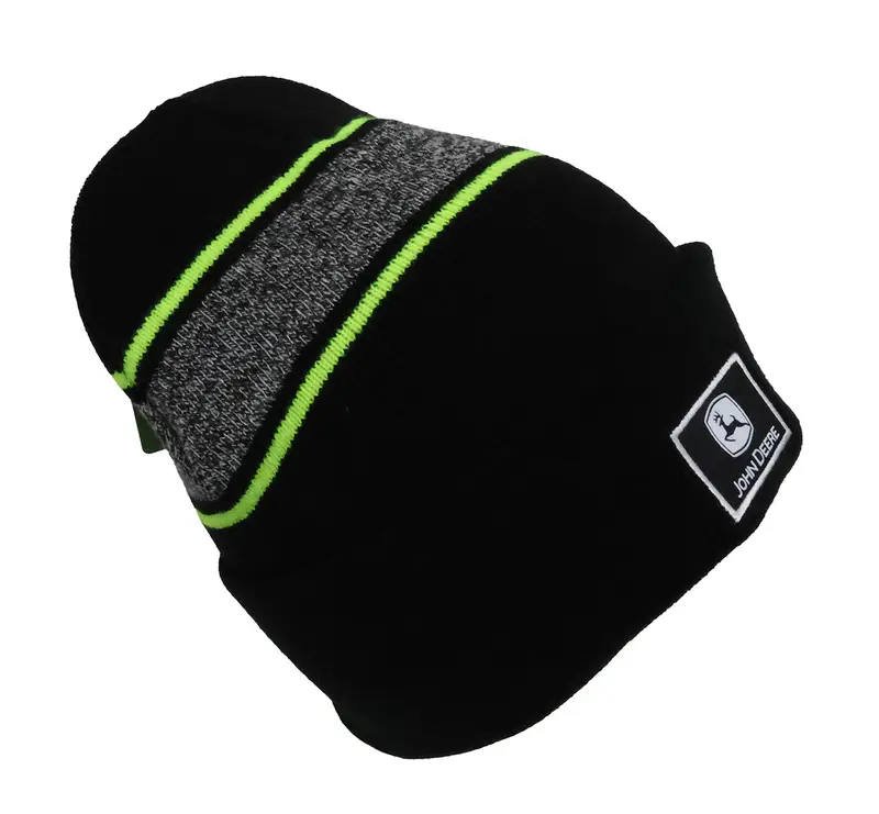 John Deere Lp88246 Men’S Black Jacquard Stripe Cuffed Beanie 1