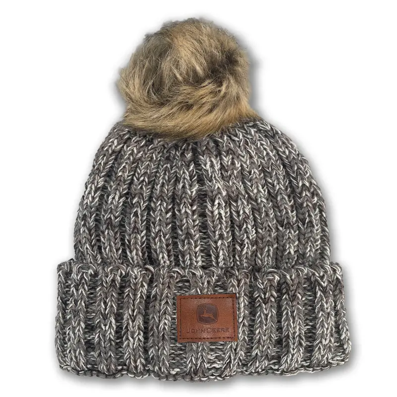 John Deere Lp88254 Women’S Charcoal Cuffed Knit Beanie With Patch 1