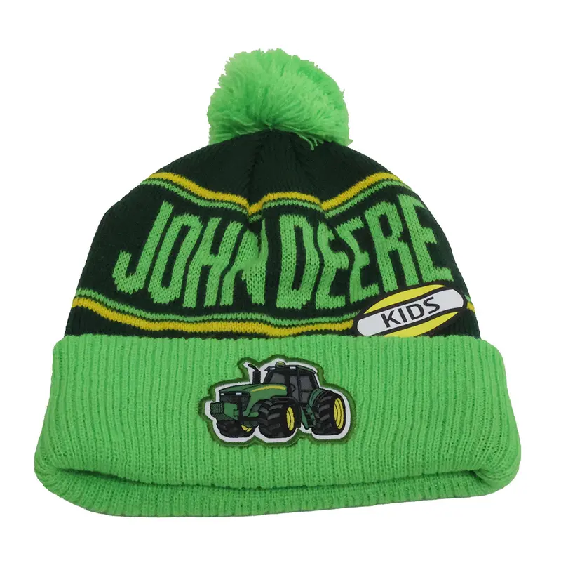 John Deere Lp88255 Kids’ Green Knit Tractor Beanie With Cuffed Brim 1
