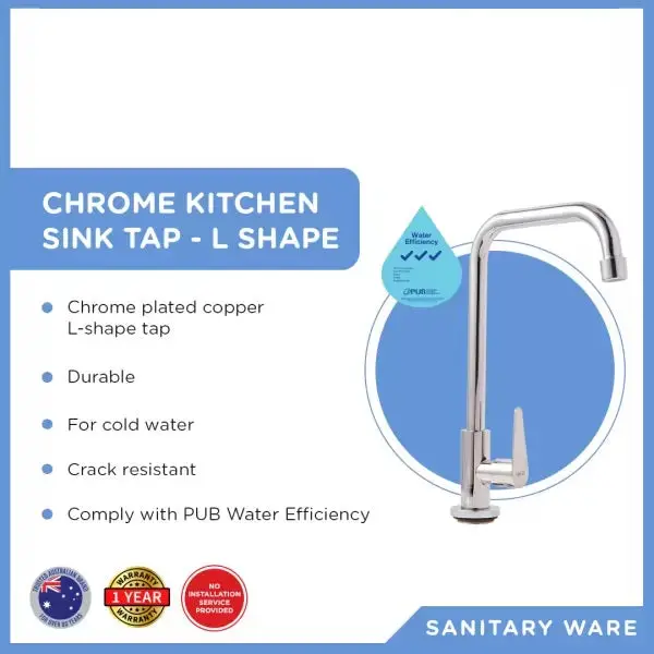 L-Shaped Chrome Kitchen Faucet With High-Arc Spout 1