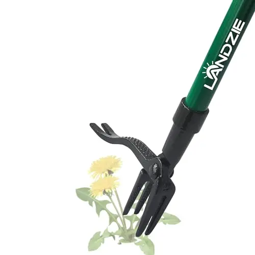 Landzie Stand-Up Weed Remover – 44-Inch Steel Manual Tool With 4 Serrated Claws & Lever Mechanism 1