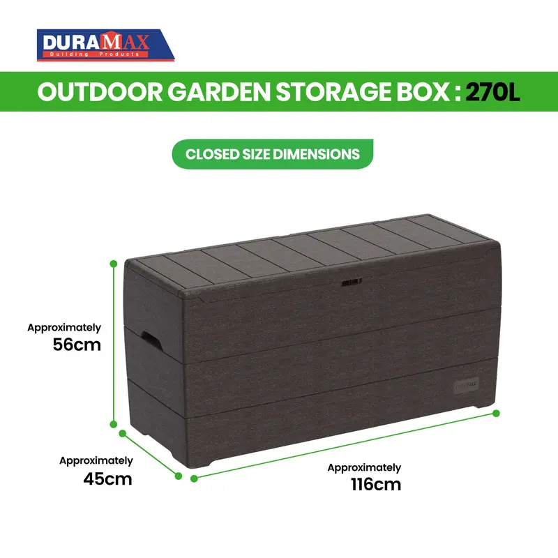 Large Outdoor Plastic Garden Storage Box – 270L Or 416L Capacity (Brown) 1