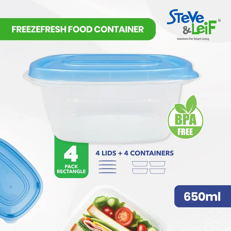 Set Of 4 Rectangular Freezefresh Food Containers – 650Ml Each, Stackable Design 1