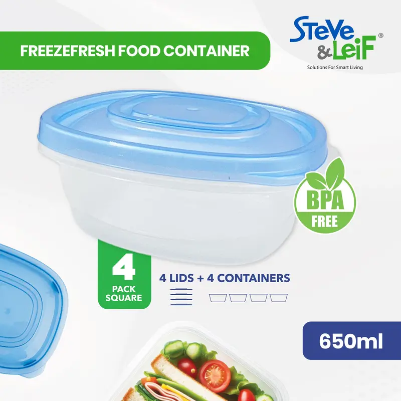 Square Airtight Freezer-Safe Food Storage Containers – 650Ml, Set Of 4 1
