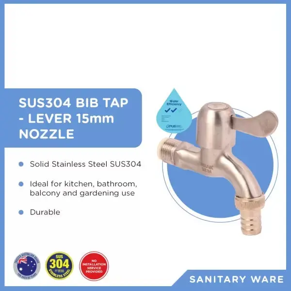 Stainless Steel Lever-Handle Bib Tap – 15Mm Spout Outlet 1