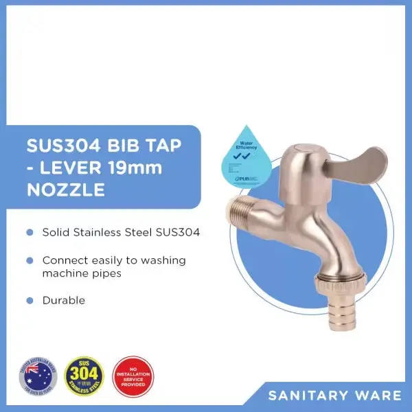 Stainless Steel Lever-Handle Bib Tap – 19Mm Spout Outlet 1