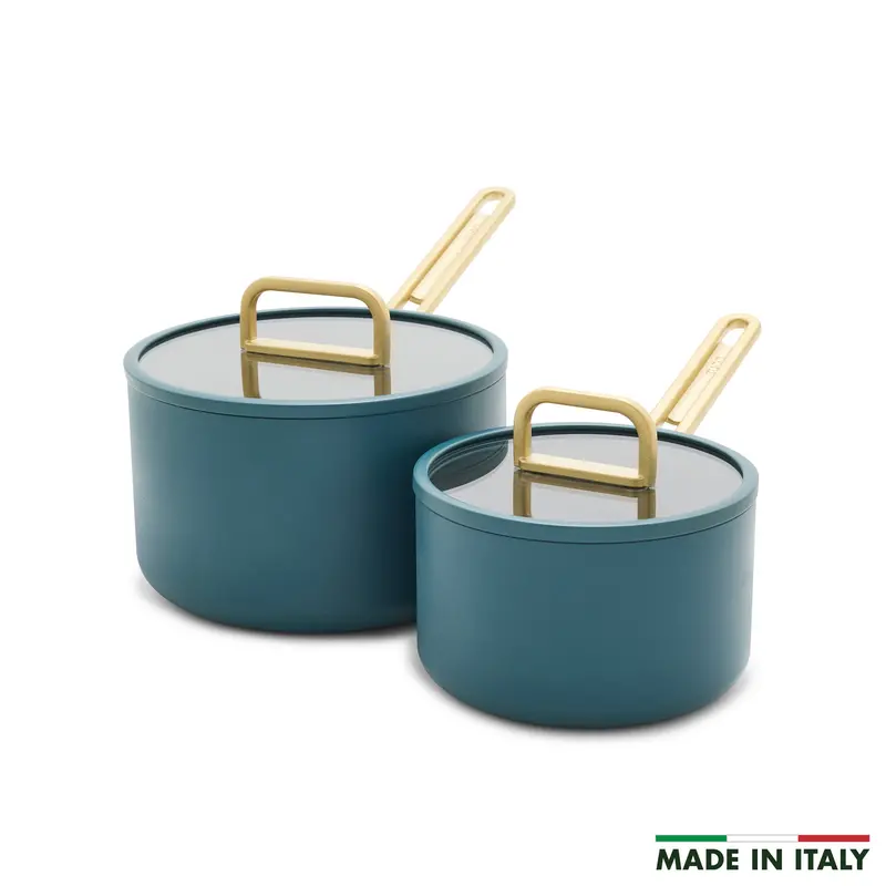 Stanley Tucci Ceramic Saucepan Set – 4-Piece, Venetian Teal 1