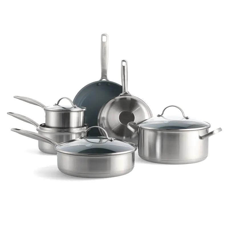 Treviso Stainless Steel & Ceramic Nonstick 10-Piece Cookware Set 1