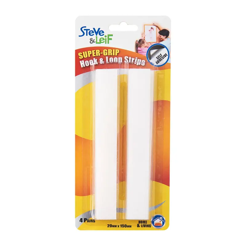 White Hook And Loop Adhesive Strips – 4-Set Pack, Supergrip 1
