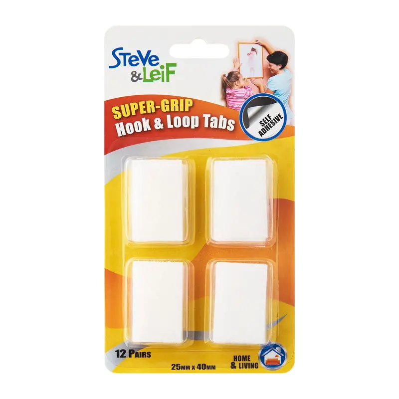 White Hook And Loop Mounting Tabs – 12 Pairs, Supergrip 1
